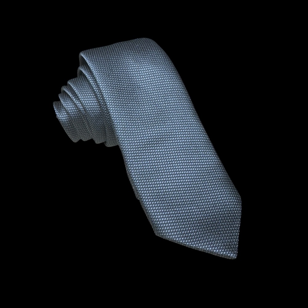 Thomas Pink Mens Silk Tie Slate Blue Basketweave Woven In England 61x2.5